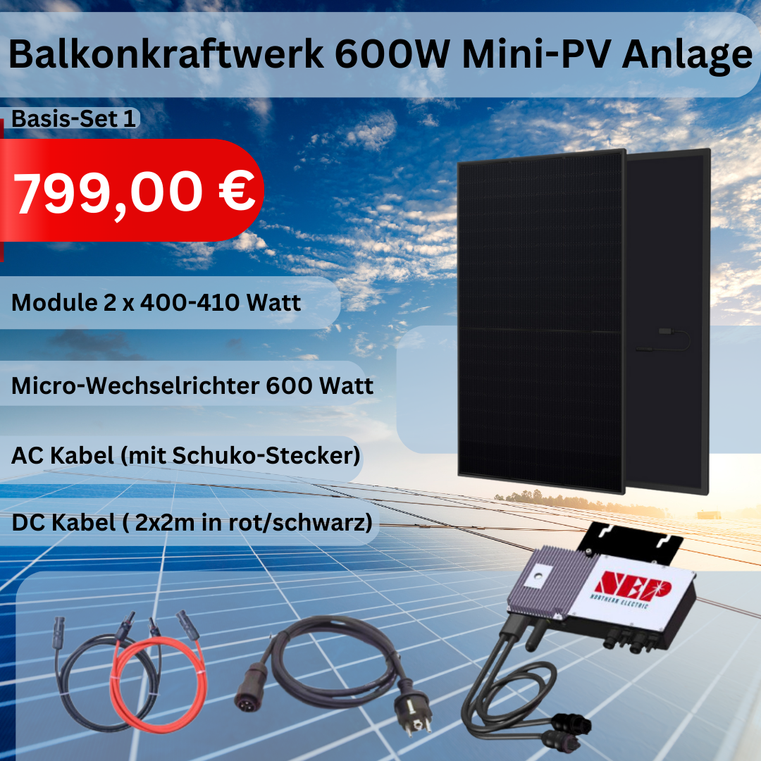 Balkon Kraftwerk Modul 600W NEP Solar Set Solaranlage Micro Wechselrichter  WiFi